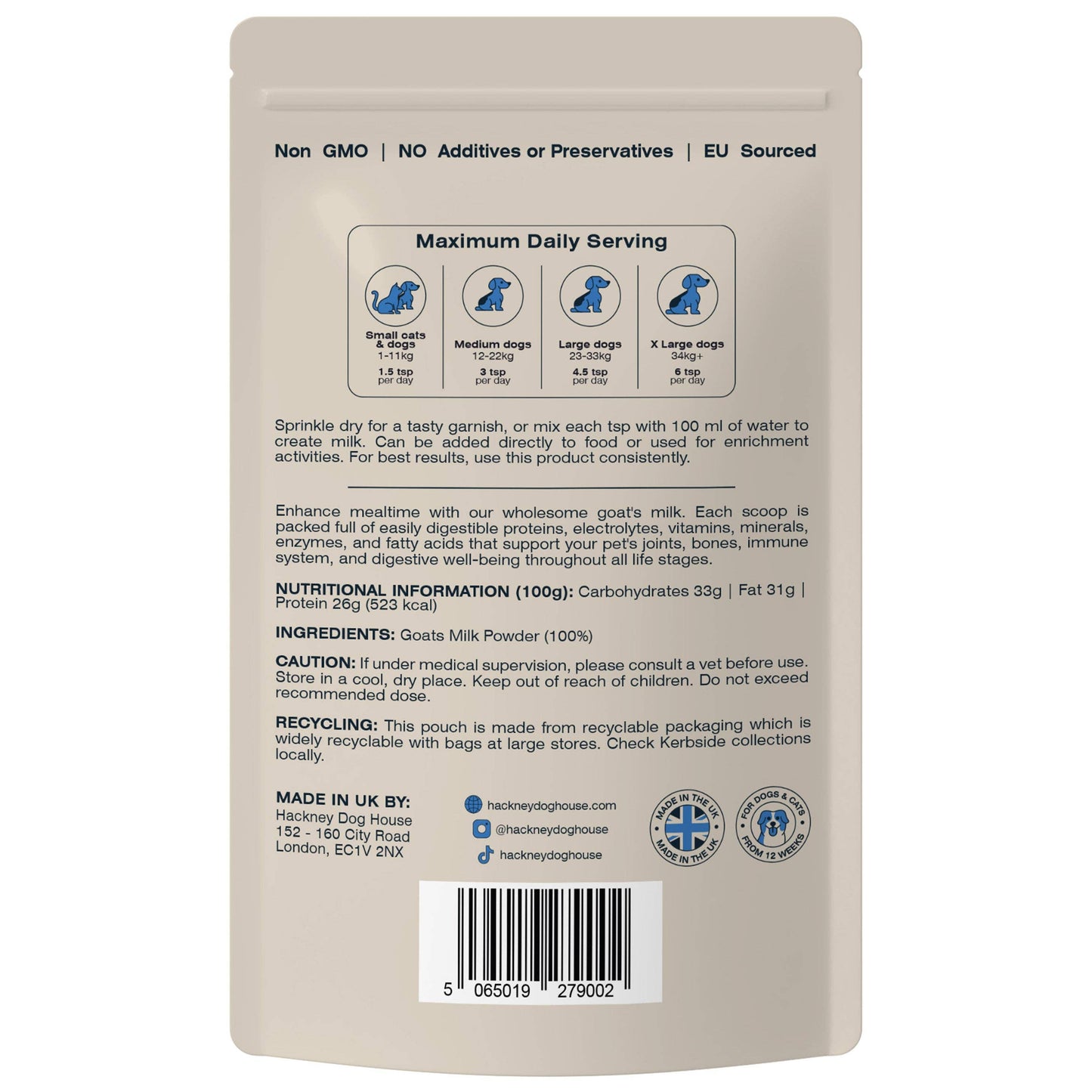 Hackney Dog House Goats Milk Powder