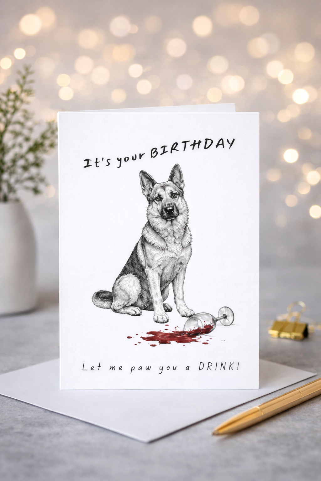 Paw You a Drink - Alsatian Greeting Card