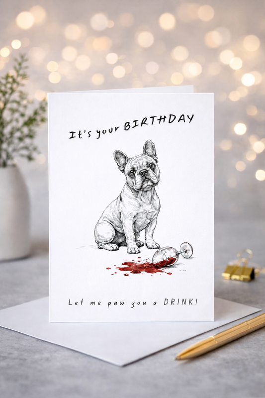 Paw You a Drink - French Bulldog Greeting Card