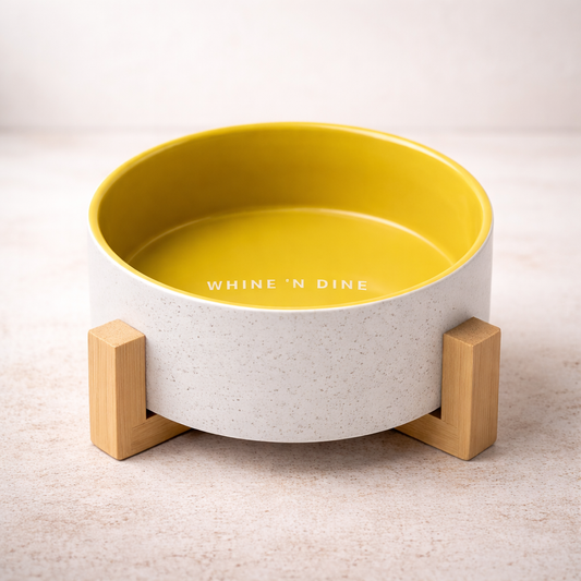 Ceramic Dog Bowl With Bamboo Stand - Whine 'N' Dine