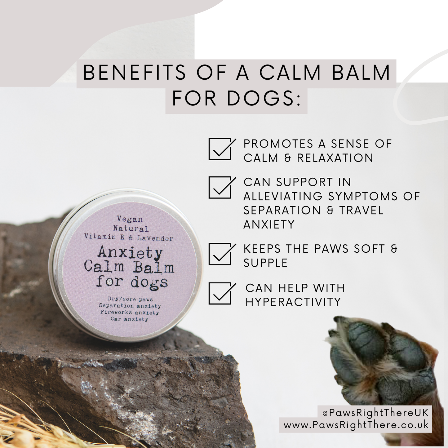 Calming Paw Balm for Dogs - Soothes Anxiety & Dry Paws